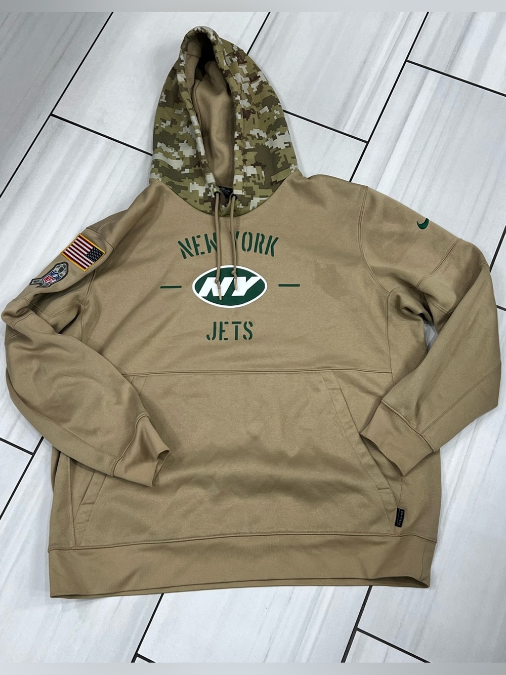 New York Jets Hoodie Mens XXL Beige NFL Football Nike Dri-FIT Salute To Service